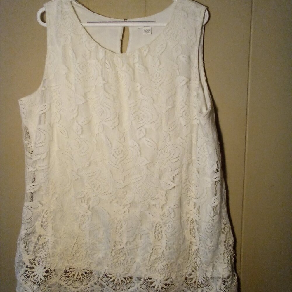 Cato Blouse Women 22 24 Sleeveless Lace Crochet Lined Feminine Off White